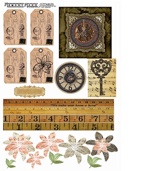 Vintage rulers keys clocks tags flowers 2022-1,min buy 5